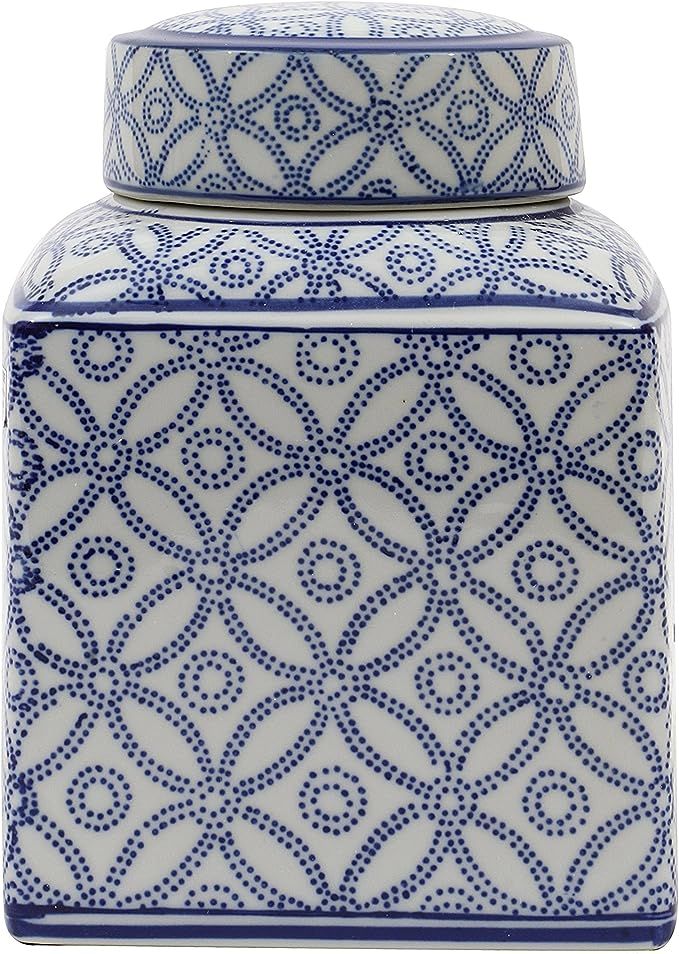 Creative Co-Op Decorative Ceramic Ginger Jar with Lid, Blue and White Large | Amazon (US)