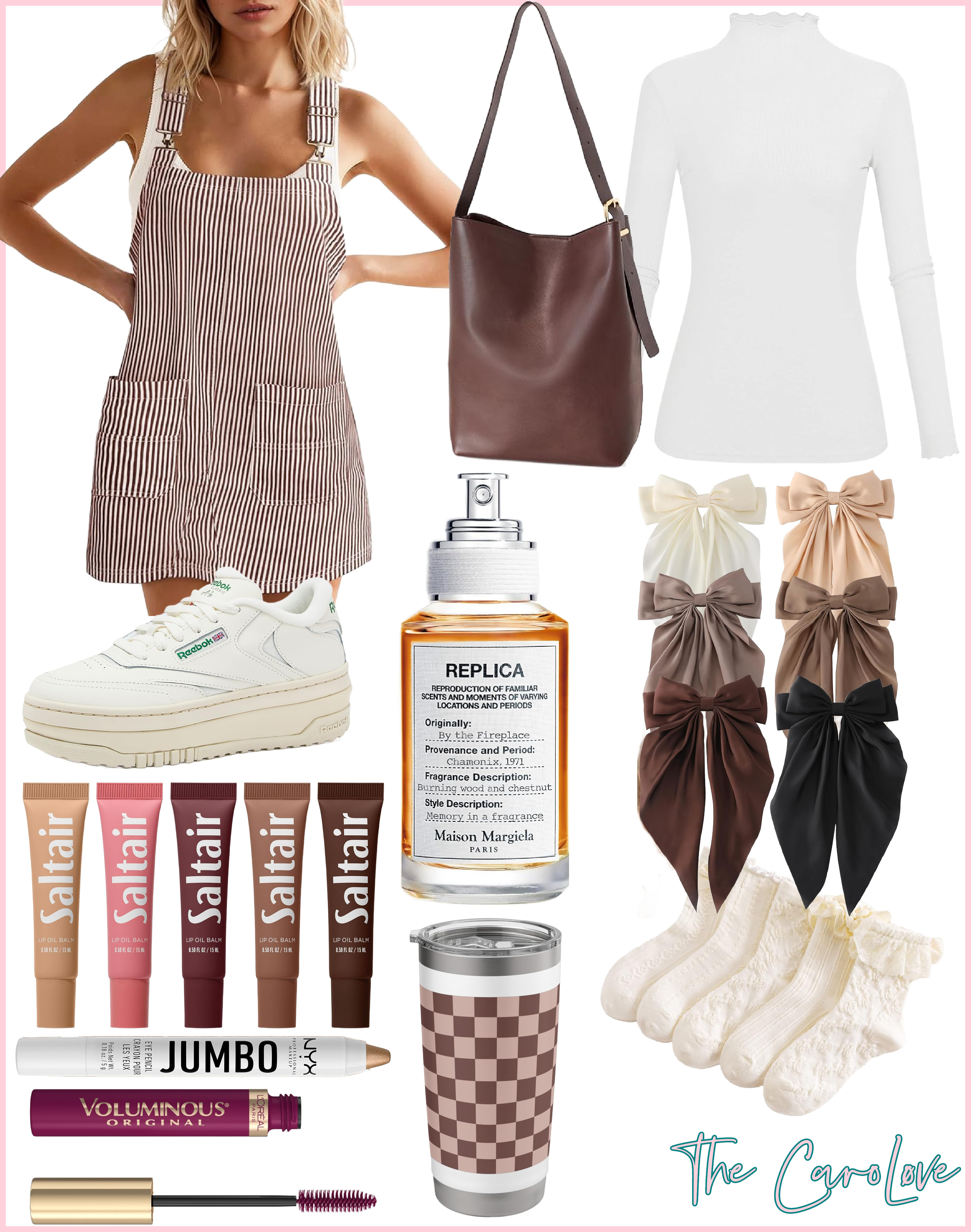 🍁 Casual fall outfit inspo! Mixing a lightweight denim dress + striped overalls romper with Reebok Club C Extra sneakers and a Madewell bucket tote for that comfy-chic weekend look. Added cozy touches like bow lace socks, a ruffle mock neck top, and the “By the Fireplace” scent — total autumn dream. ☕️✨

Shop the look: casual denim, cozy layers, beauty faves, and everyday essentials all linked here! #falloutfit #ltkfashion #ltkfallstyle #ltkbeauty #ltkshoes #ltkbag 

 #LTKMidsize #LTKStyleTip #LTKBeauty