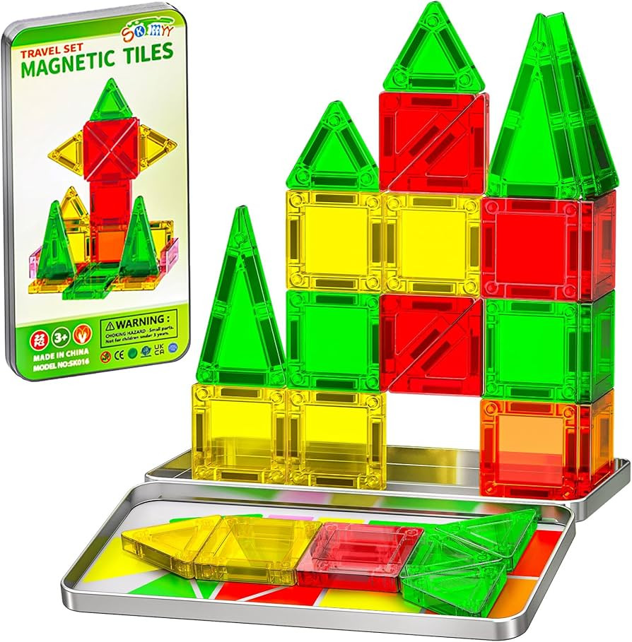 SKTMYY Mini Magnetic Tiles,Travel Magnetic Tiles with Iron Box,Car Airplane Travel Essentials for... | Amazon (US)