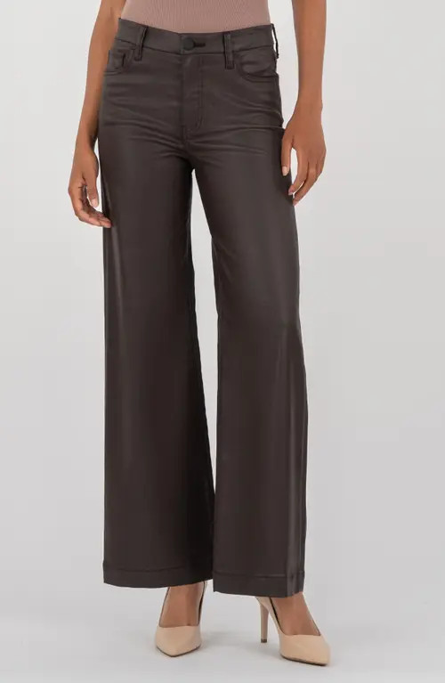 KUT from the Kloth Meg Coated High Waist Wide Leg Ankle Jeans in Chocolate at Nordstrom, Size 4 | Nordstrom