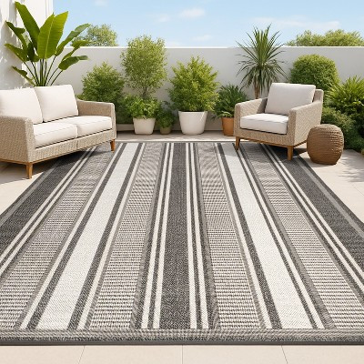 JONATHAN Y Haynes Modern Double Stripe Black/Cream 4 ft. x 6 ft. Indoor/Outdoor Area Rug, Non-Shedding, Easy-Clean | Target
