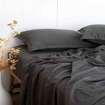 PANDATEX Charcoal Grey Twin XL Size 3 Piece Sheet Set, Linen-Textured Rayon Derived from Bamboo C... | Amazon (US)