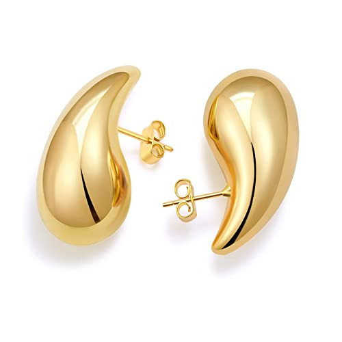 Chunky Gold Hoop Earrings For Women, Earring Dupes for Women Jewelry For Teen Girls Big Lightweight Teardrop Waterdrop with 18K Real Gold Plated Statement Trendy Jewelry Gifts, Hypoallergenic Gold | Amazon (US)