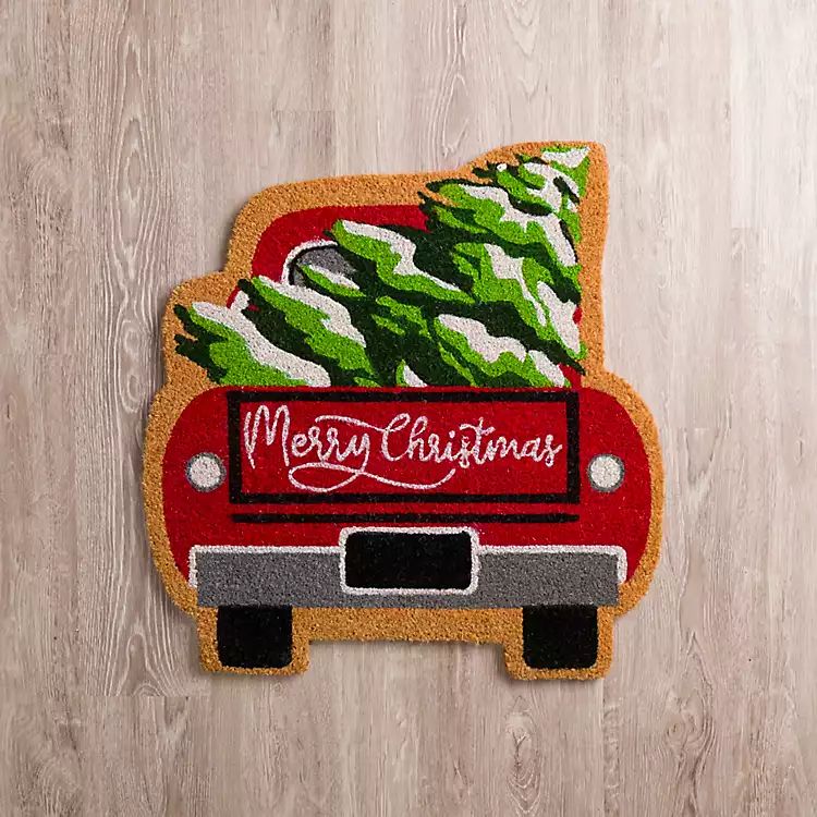Red Vintage Truck Merry Christmas Coir Doormat | Kirkland's Home