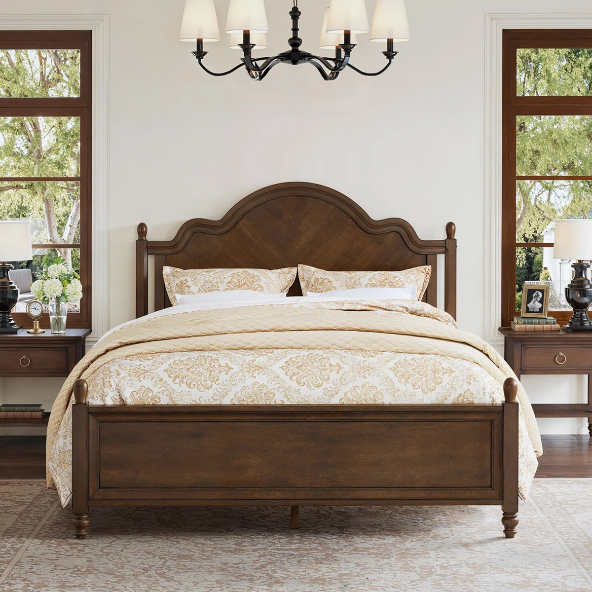 Mid-Century Modern Solid Wood Bed with Herringbone-Inspired Pattern Headboard | Wayfair North America