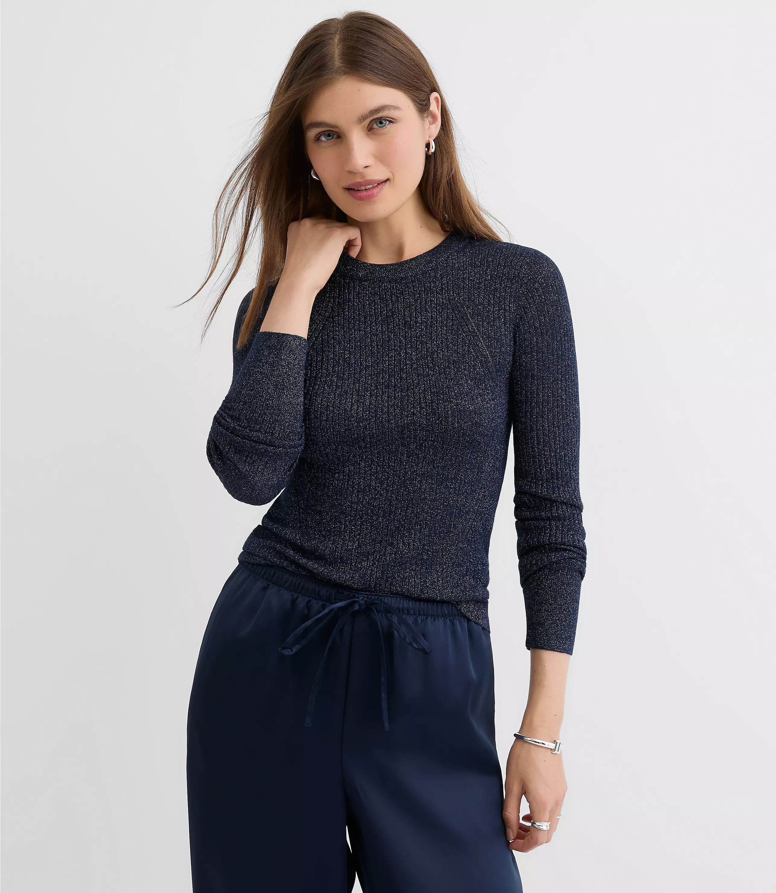 Shimmer Mixed Ribbed Sweater | LOFT