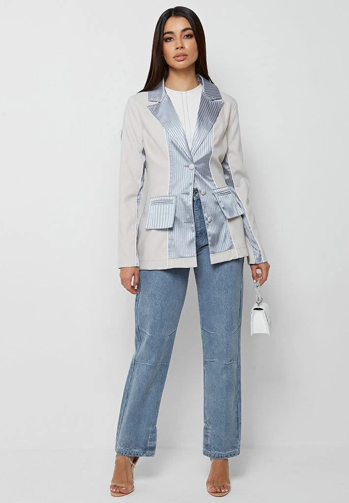 Inside Out Blazer - Stone/Light Blue | Maniere De Voir