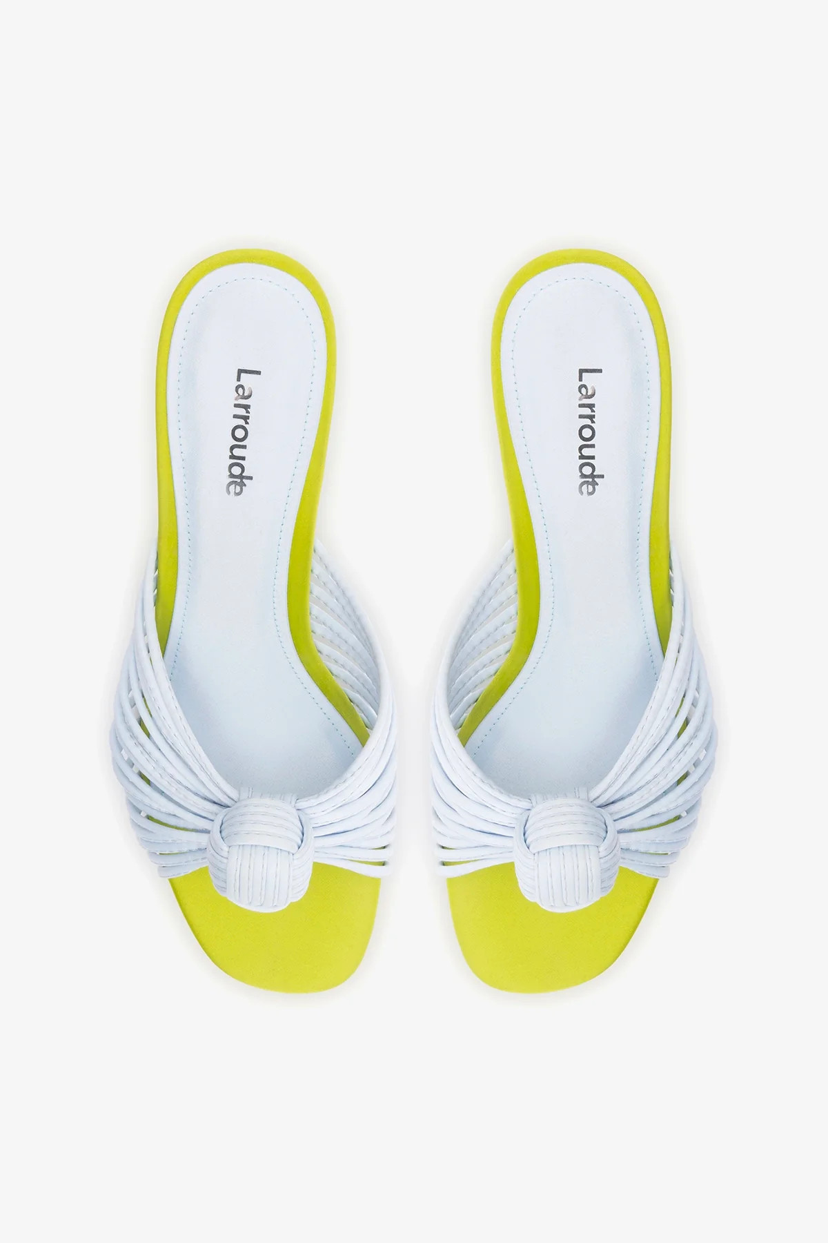 Valerie Mule Powder Blue and Green Satin | Larroude