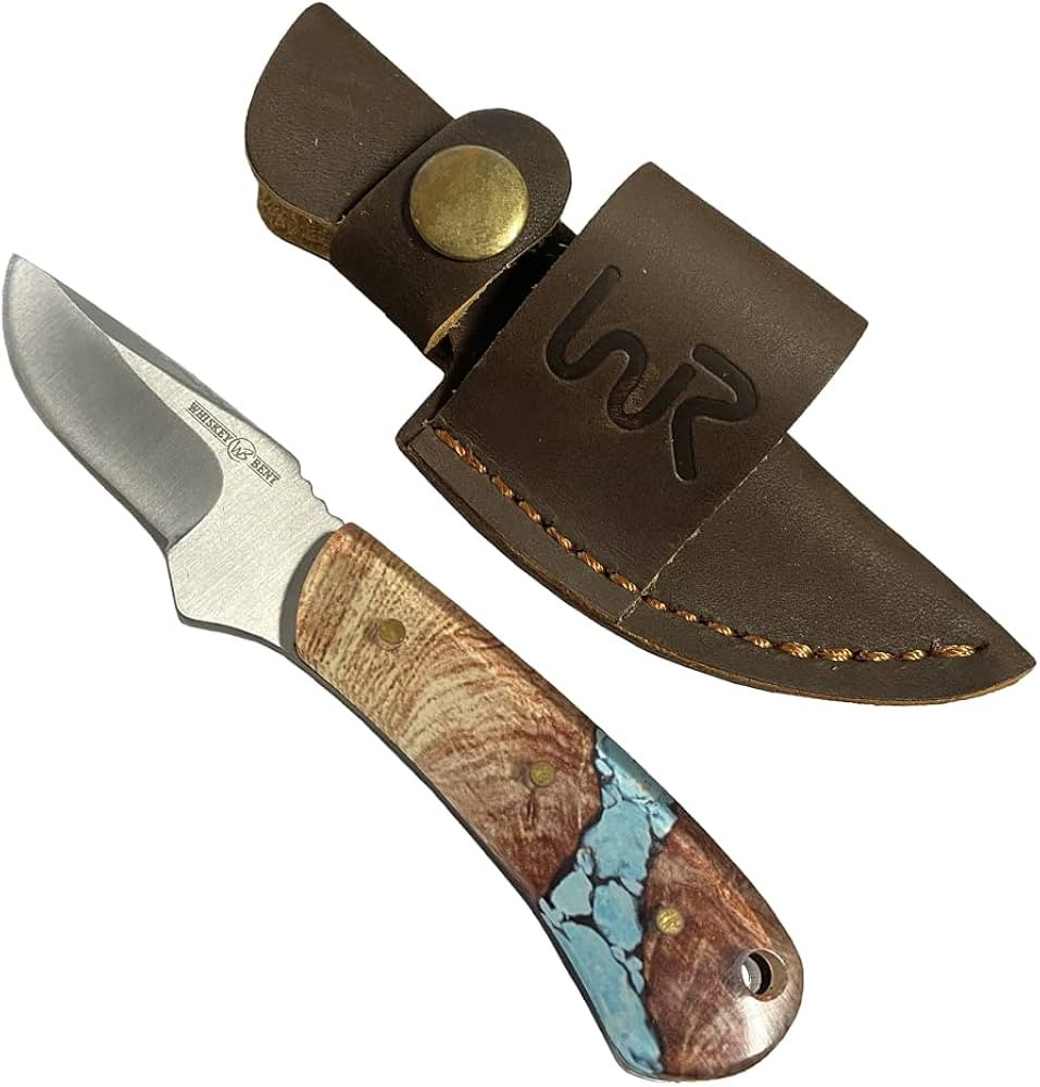 WHISKEY BENT HAT CO. Mini Skinner 440 Steel Fixed Blade Knife w/Leather Sheath (Turquoise River) | Amazon (US)