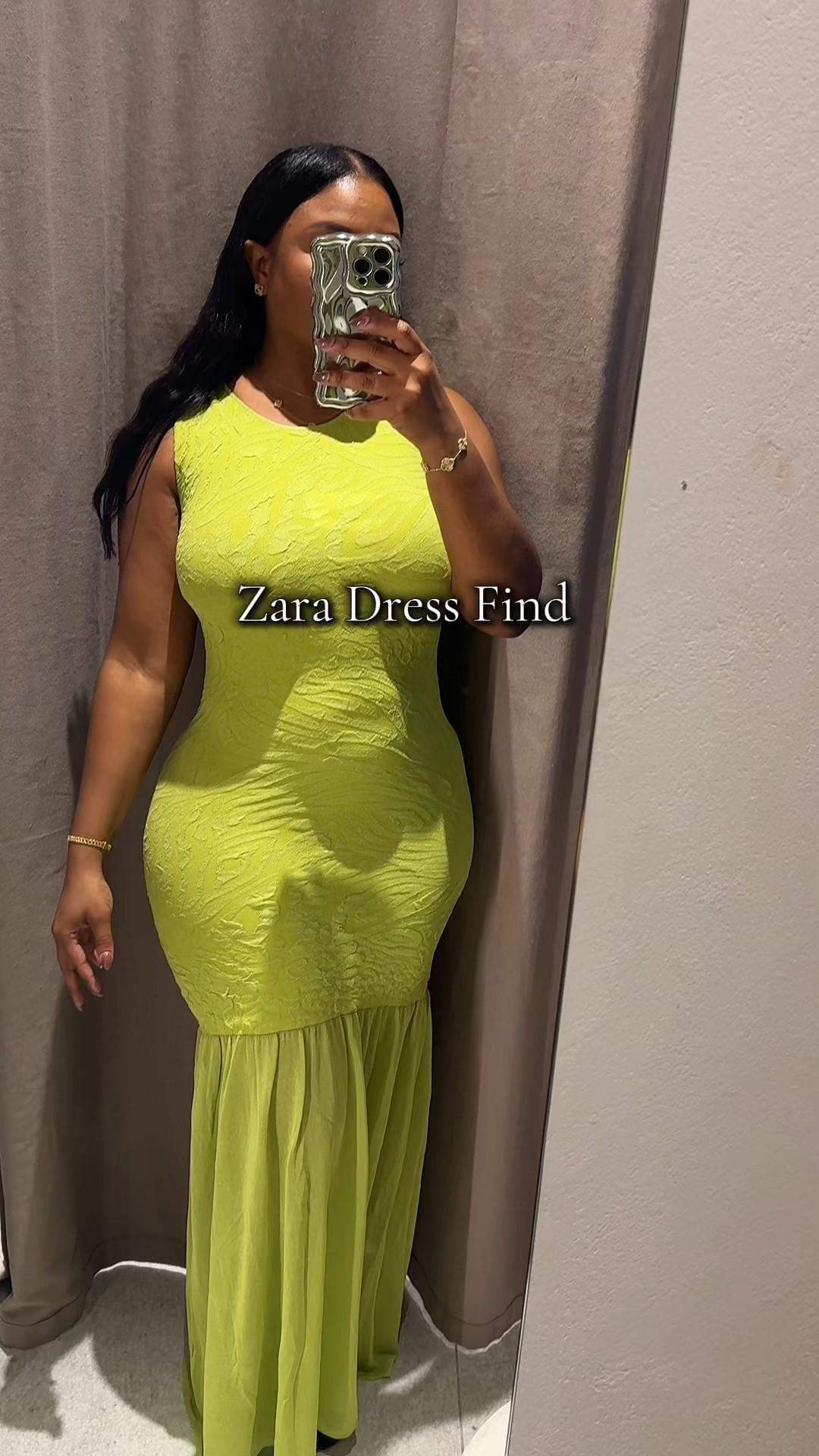 Wedding Guest Dress ZARA Dress find 
Green fitted dress love the details at the bottom, 
Has great stretch comes in only 1 color 

Wearing a size medium 
170 5”3 #zaradress #dress #summer #weddingoutfitdress 

#LTKParties #LTKFindsUnder50 #LTKStyleTip