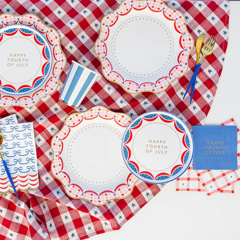 Red Gingham 4th Of July Dinner Plates | Etsy (Global)