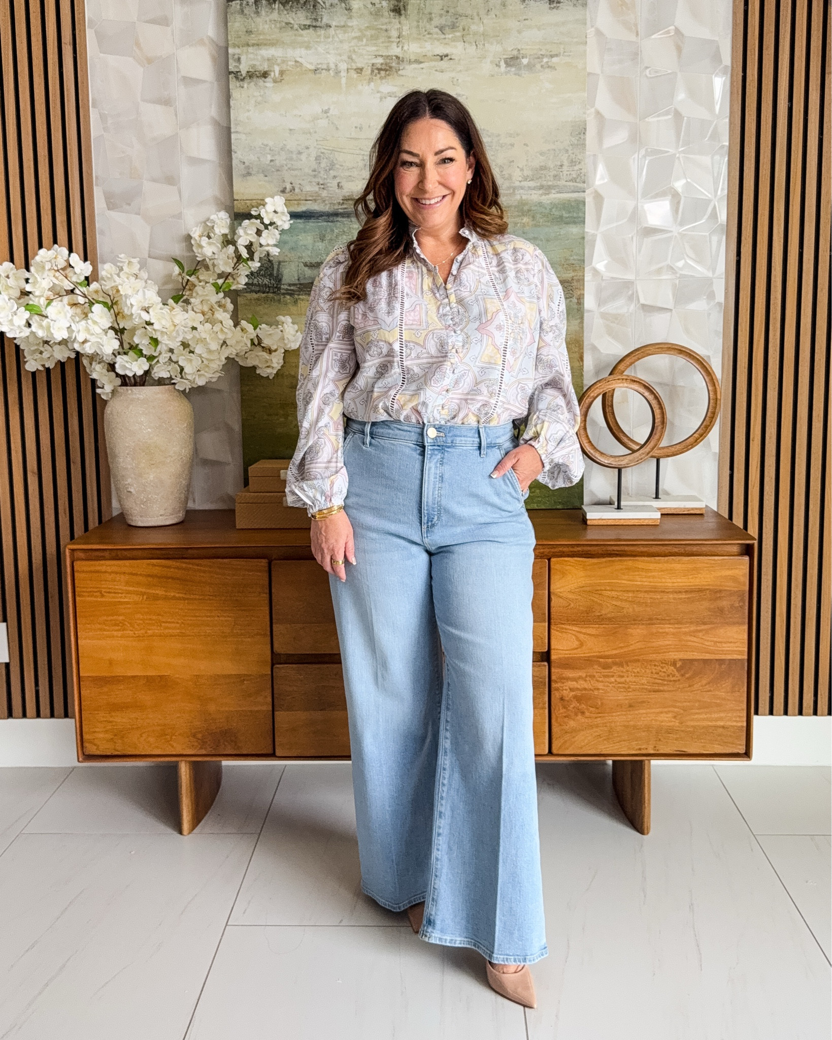 Spring Workwear - wearing large in top, 12 in jeans both run true to size 

#LTKSeasonal #LTKOver40 #LTKMidsize