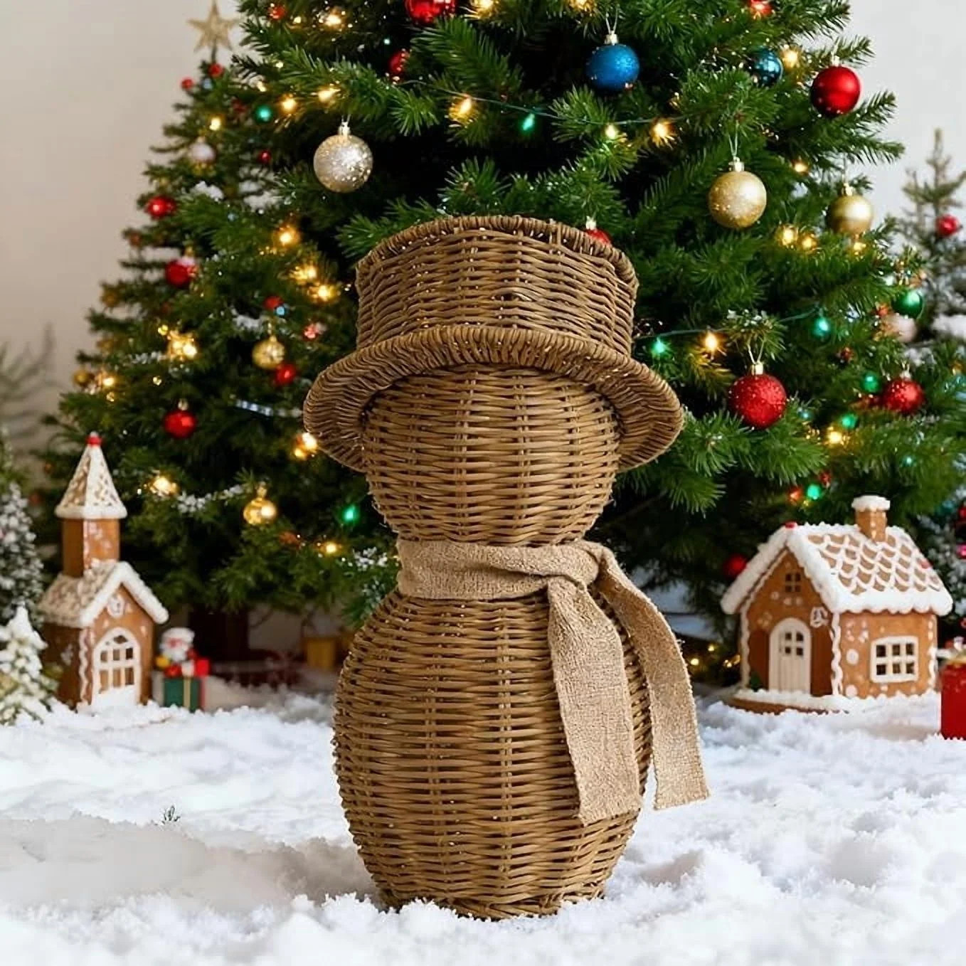 Japceit Woven Rattan Snowman Decor, Natural Twig Figure with Scarf, Vintage Winter Centerpiece fo... | Walmart (US)