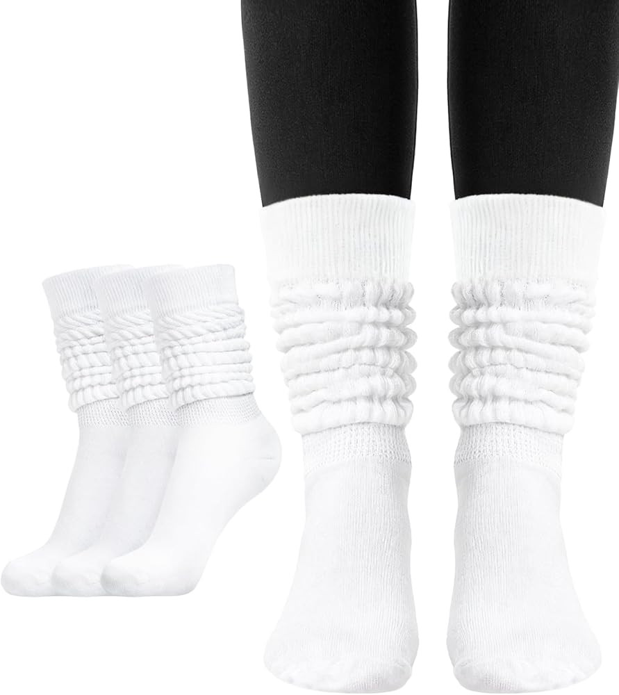 Witwot 3 Pairs Women's Slouch Socks Knit Knee High Tube Scrunch Sock Size 6-11 | Amazon (US)
