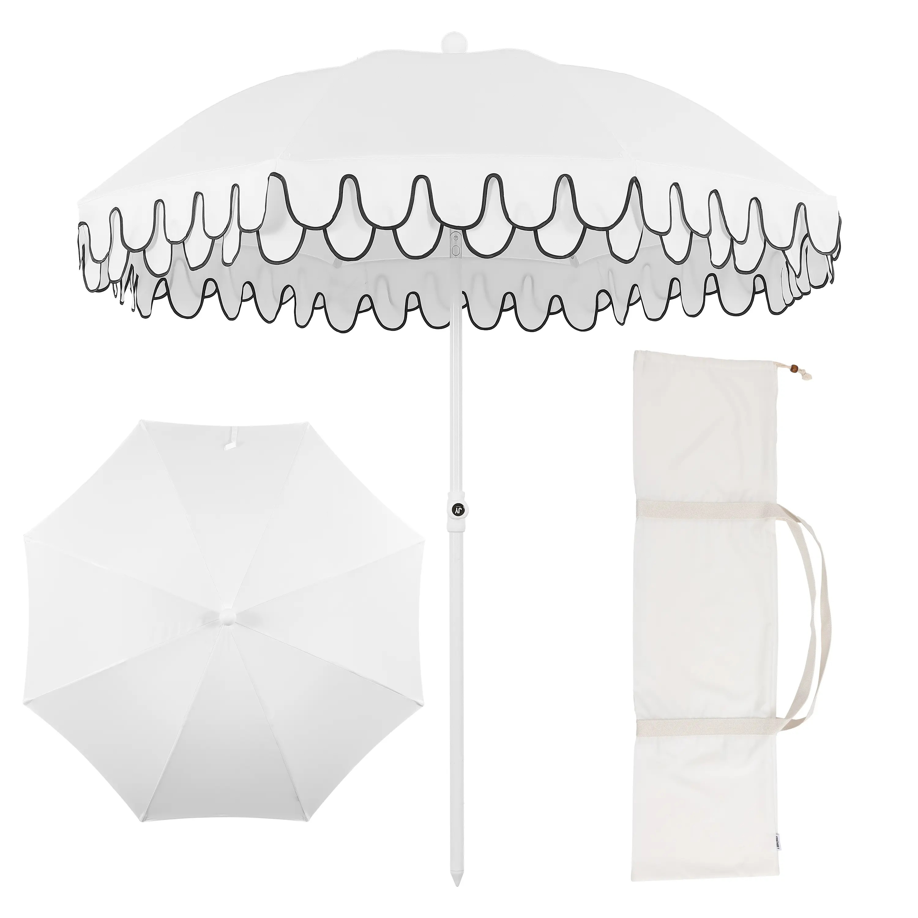 JONATHAN Y Horizon Coastal Scalloped Edge Beach Umbrella with Fringe, Push-Button Tilt, UV 50 Out... | Nordstrom
