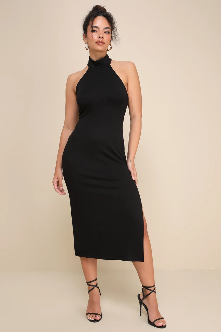 Simply Enchanted Black Halter Midi Dress | Lulus