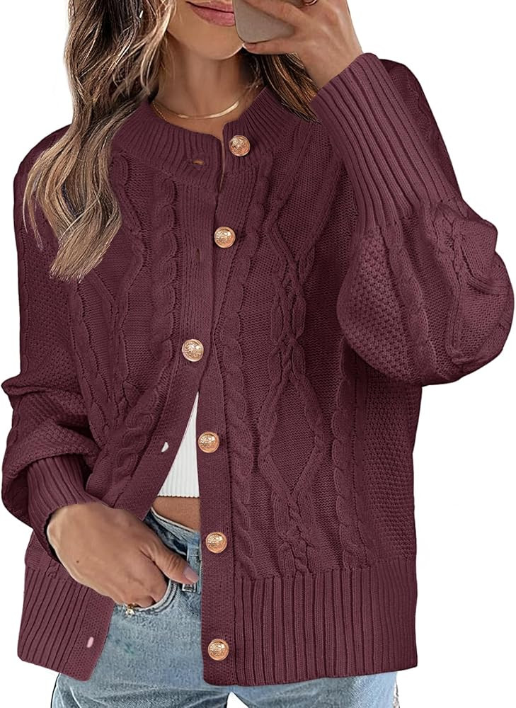 MEROKEETY Women's 2024 Fall Long Sleeve Sweater Cardigan Cable Knit Open Front Button Outwear Coa... | Amazon (US)