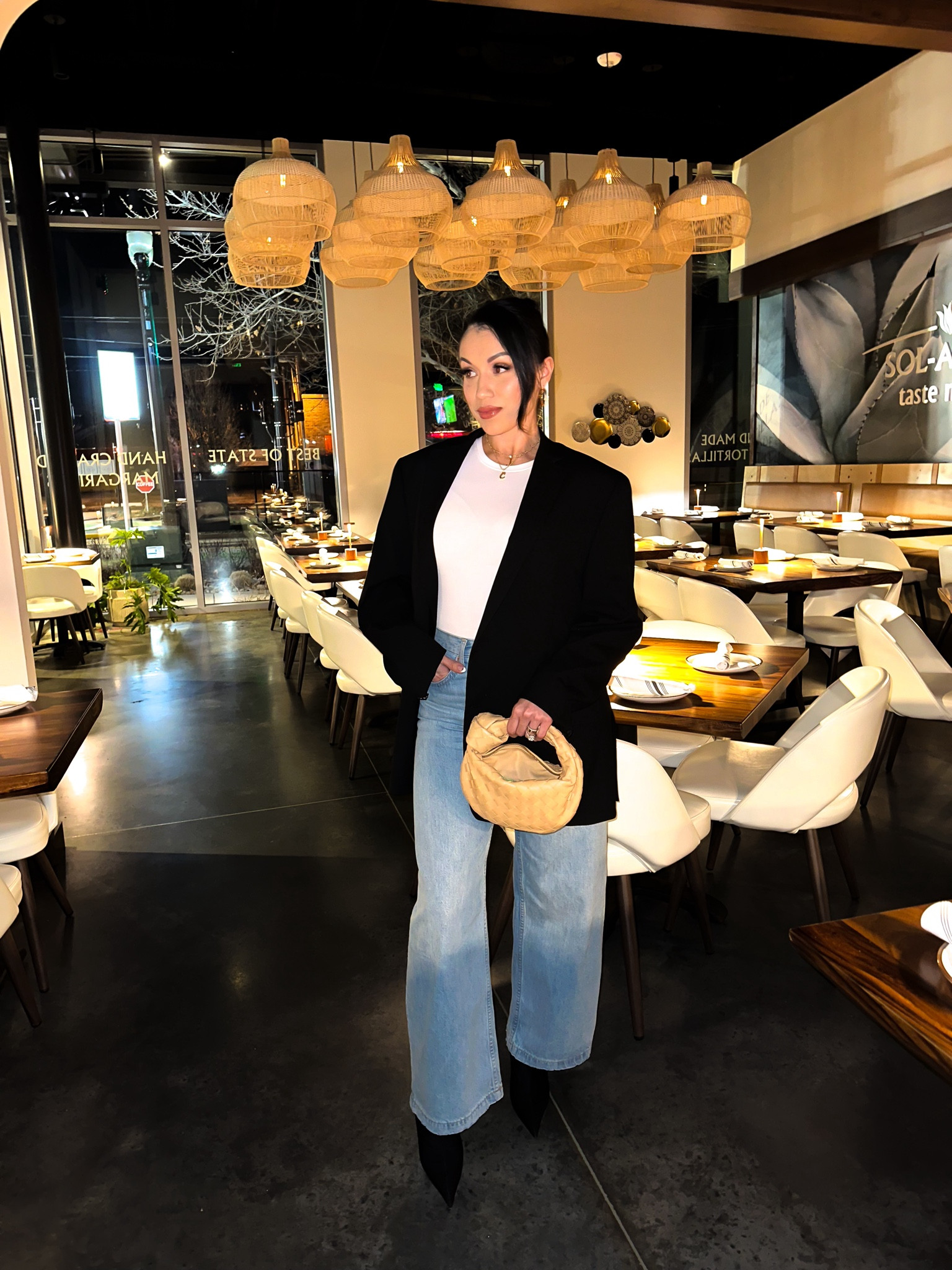 My dinner with the girlies outfit in 40 degree weather calls for a blazer and boots 