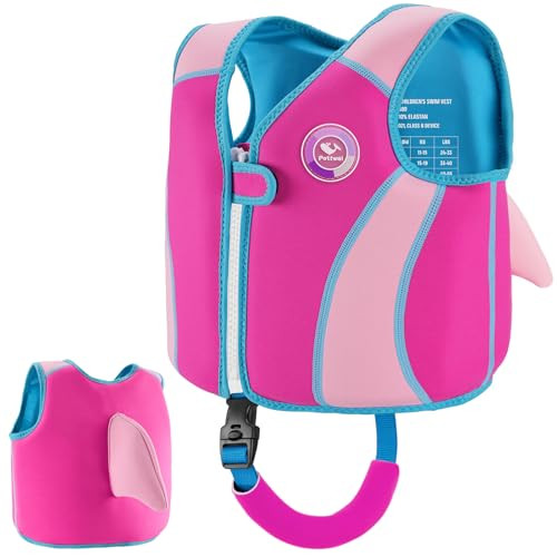 Pottwal Swim Vest for Kids - Swim Jacket for 3-6 Years (40-66LBS Weight) - Puddle Jumper with Adjustable Crotch Strap - Made of Neoprene & EPE - Pink Fish Fin Pattern | Amazon (US)