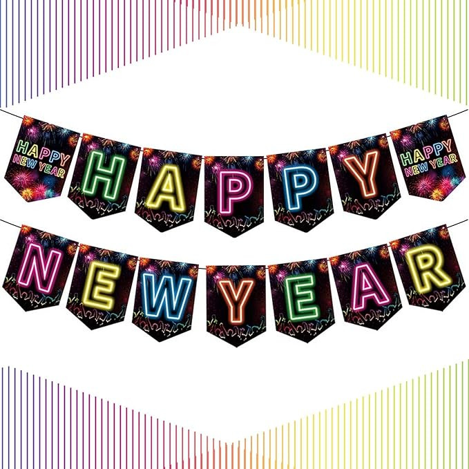 Colorful Happy New Year Banner, Happy New Year Banner Signs for 2025 Happy New Year Party Decorat... | Amazon (US)