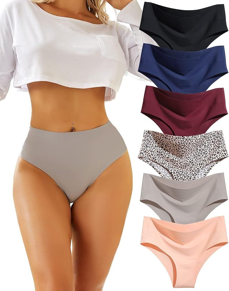 FINETOO High Waisted Underwear for Women Seamless Panties Bikini High Cut No Show Sexy Cheeky Pan... | Amazon (US)