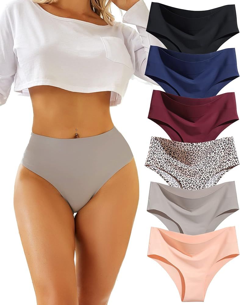FINETOO High Waisted Underwear for Women Seamless Panties Bikini High Cut No Show Sexy Cheeky Pan... | Amazon (US)
