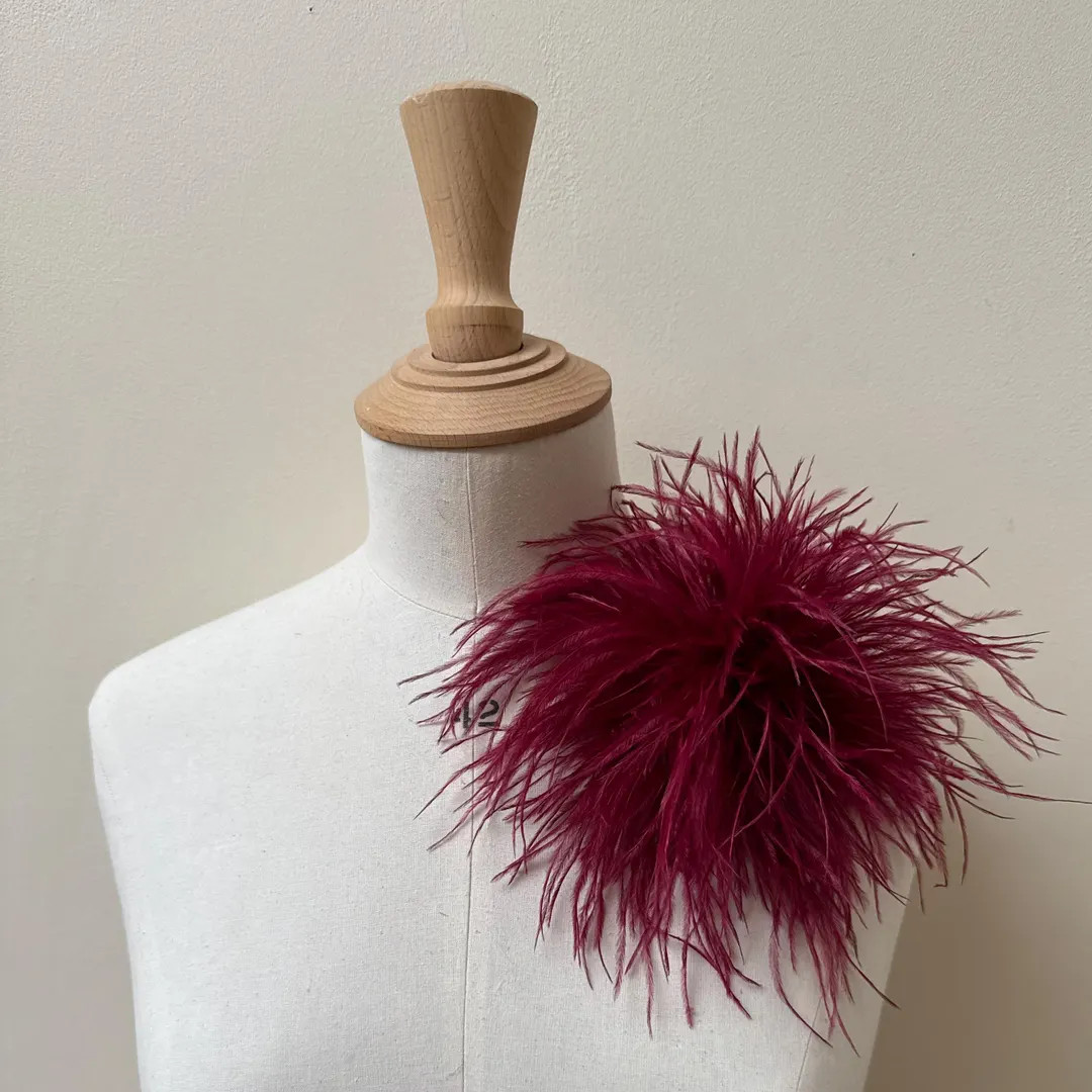 Burgundy Ostrich Feather Pin Brooch, Wine Feather Corsage | Etsy (US)