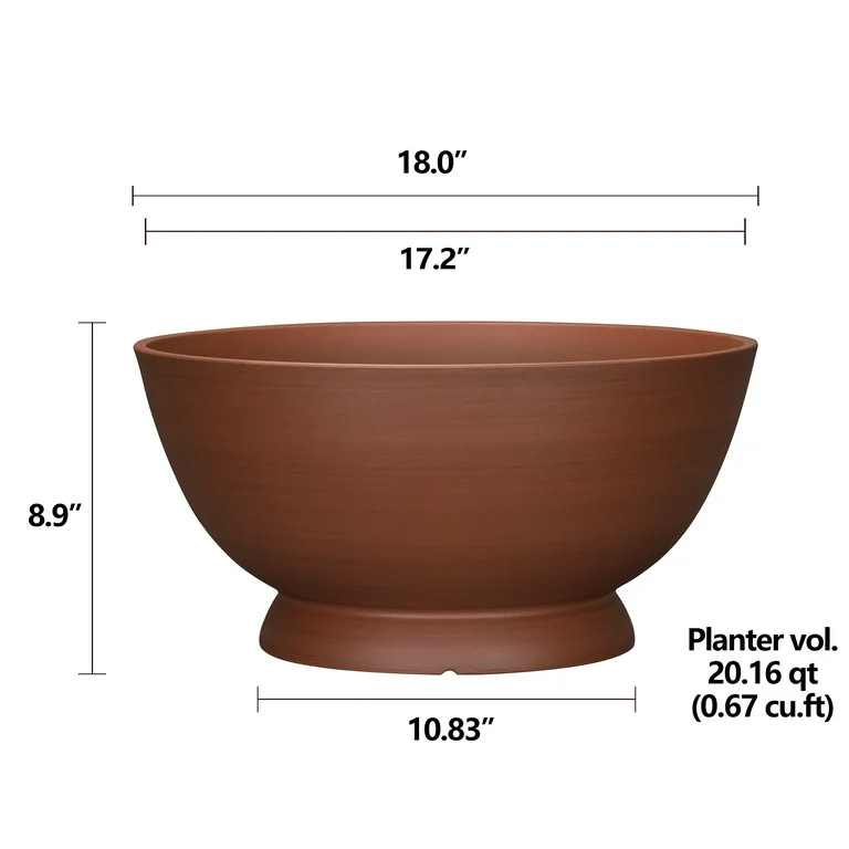 Mainstays Red Sienna Bowl Recycled Resin Planter, 18in x 18in x 8.9in | Walmart (US)
