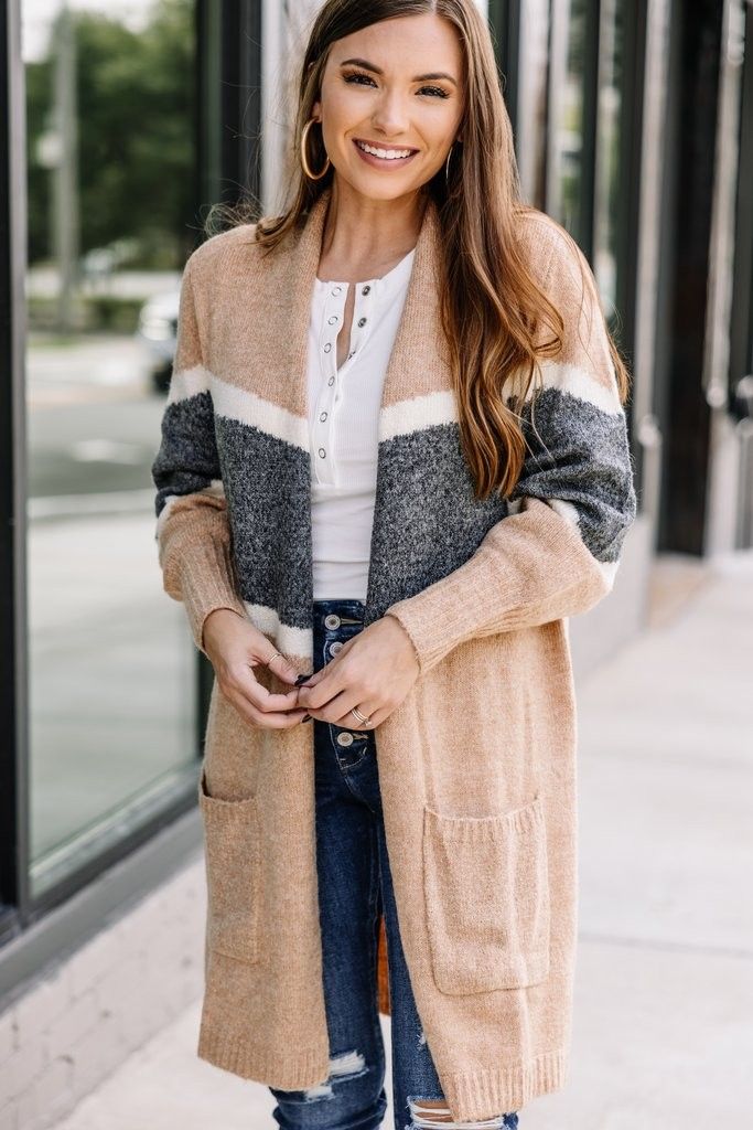 It's All Good Taupe Brown Colorblock Cardigan | The Mint Julep Boutique