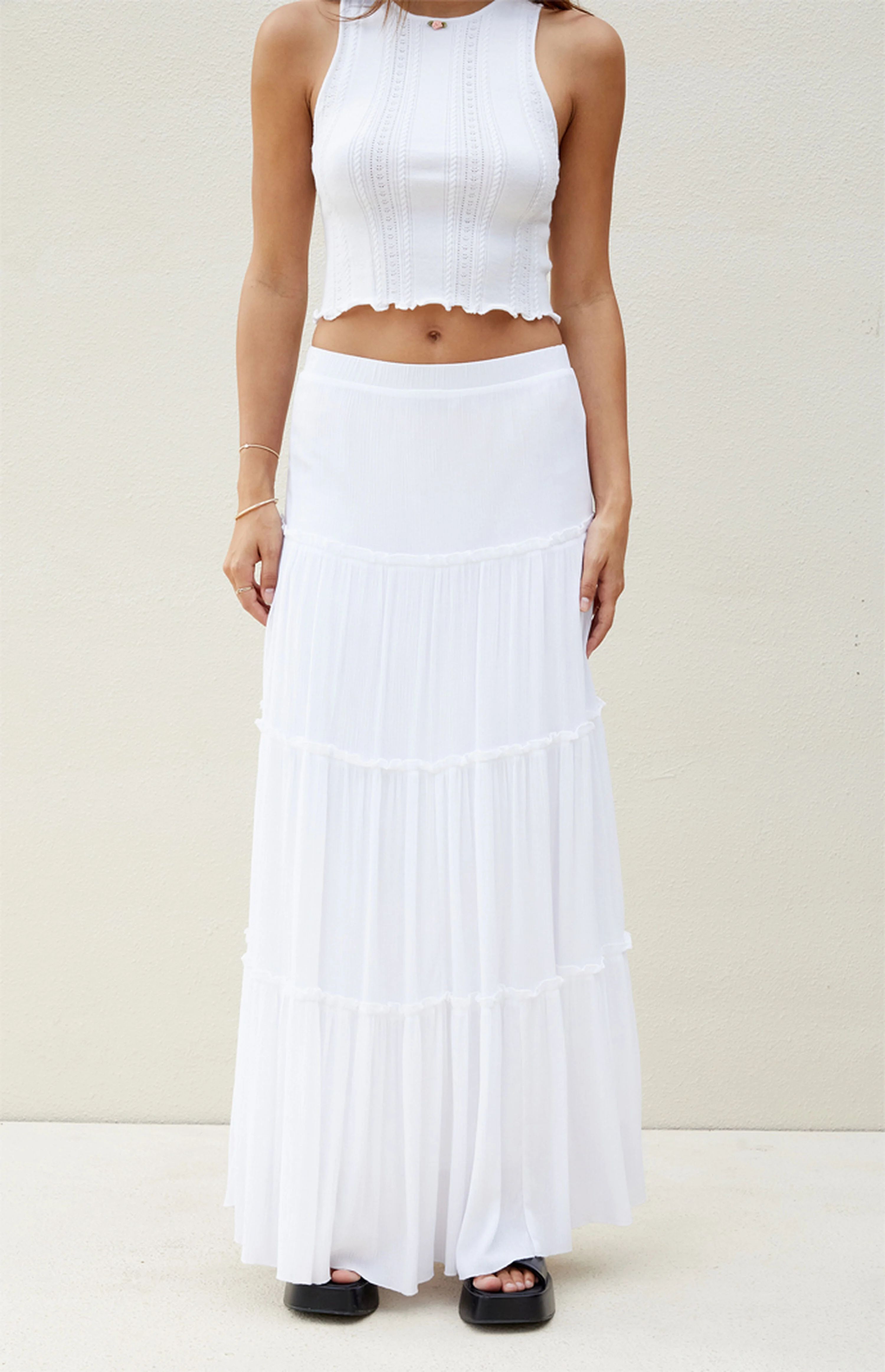 Beverly & Beck White Tiered Maxi Skirt | PacSun