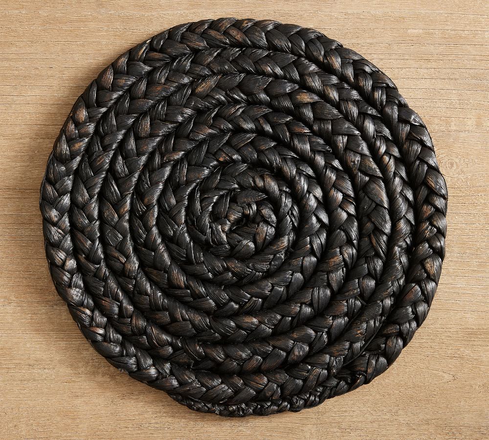 Beachcomber Round Woven Placemats, Set of 4 - Black | Pottery Barn (US)