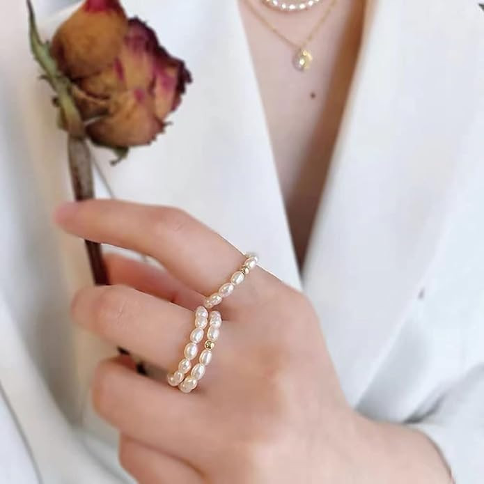 Vintage Boho Cultured Pearl Adjustable Beaded Wrap Ring,Trendy Elastic Freshwater Pearl Rings for... | Amazon (US)