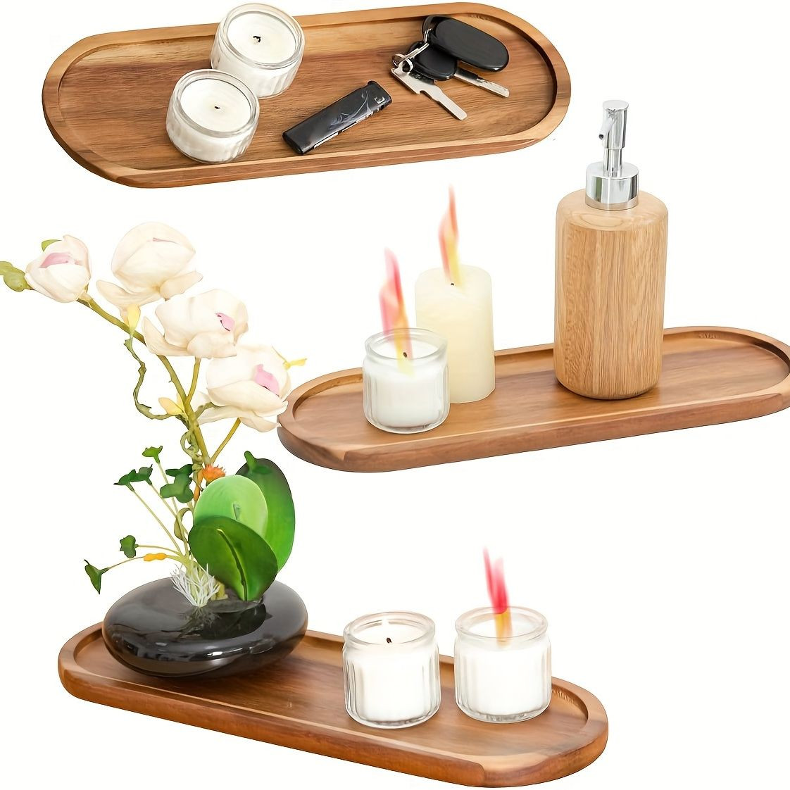 1pc Multifunctional Wood Storage Tray Oval Serving Tray For Makeup Bathroom Accessories And More ... | Temu Affiliate Program