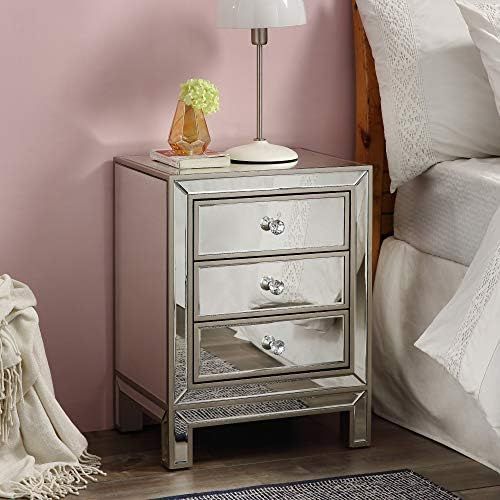 Mirrored Nightstand, Golden Lines End Table with 3-Drawers, Mirror Accent Silver Table, Bedroom Mini | Amazon (US)