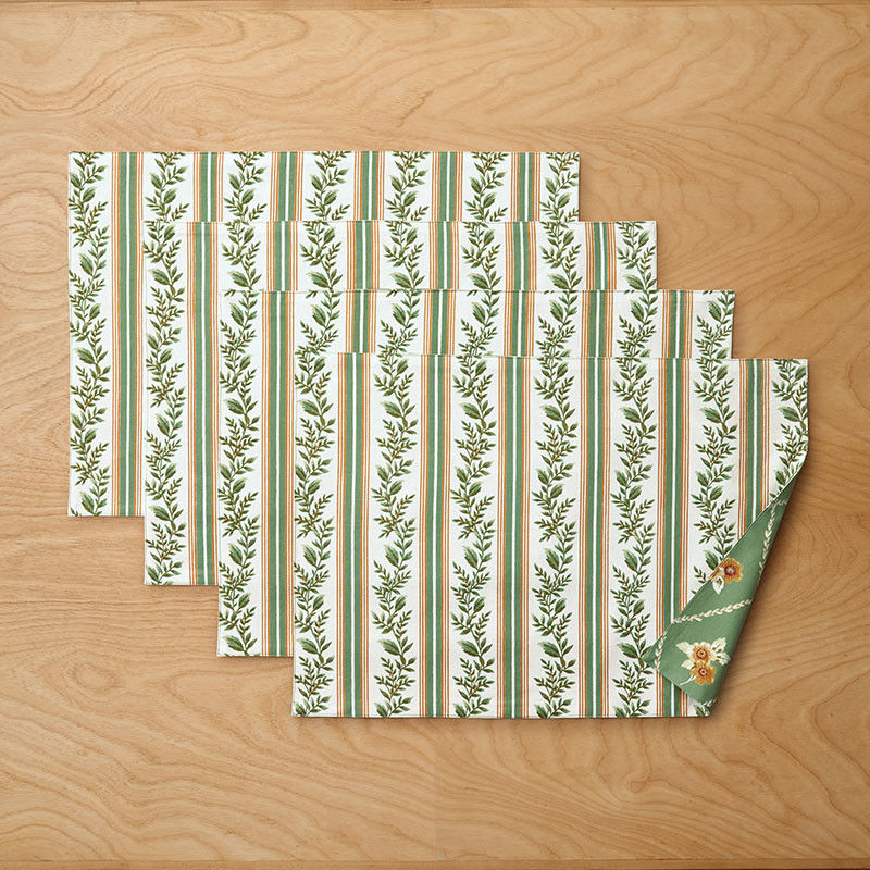 West Hill Reversible Placemats, Set of 4 - Green/Yellow, Size 20 x 14, Cotton | The Company Store | The Company Store