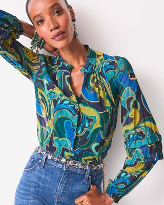 Chiffon Clip Dot Swirl Print Blouse | Chico's