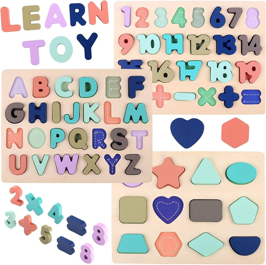 Wooden Puzzles for Toddlers, Voamuw Wooden Alphabet Number Shape Puzzle Toddler Education Learnin... | Amazon (US)