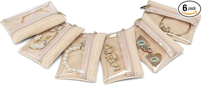 Vlando Travel Jewelry Bags,Jewelry Pouch Bag, Clear velvet zipper pockets Storage Bag Organizer C... | Amazon (US)