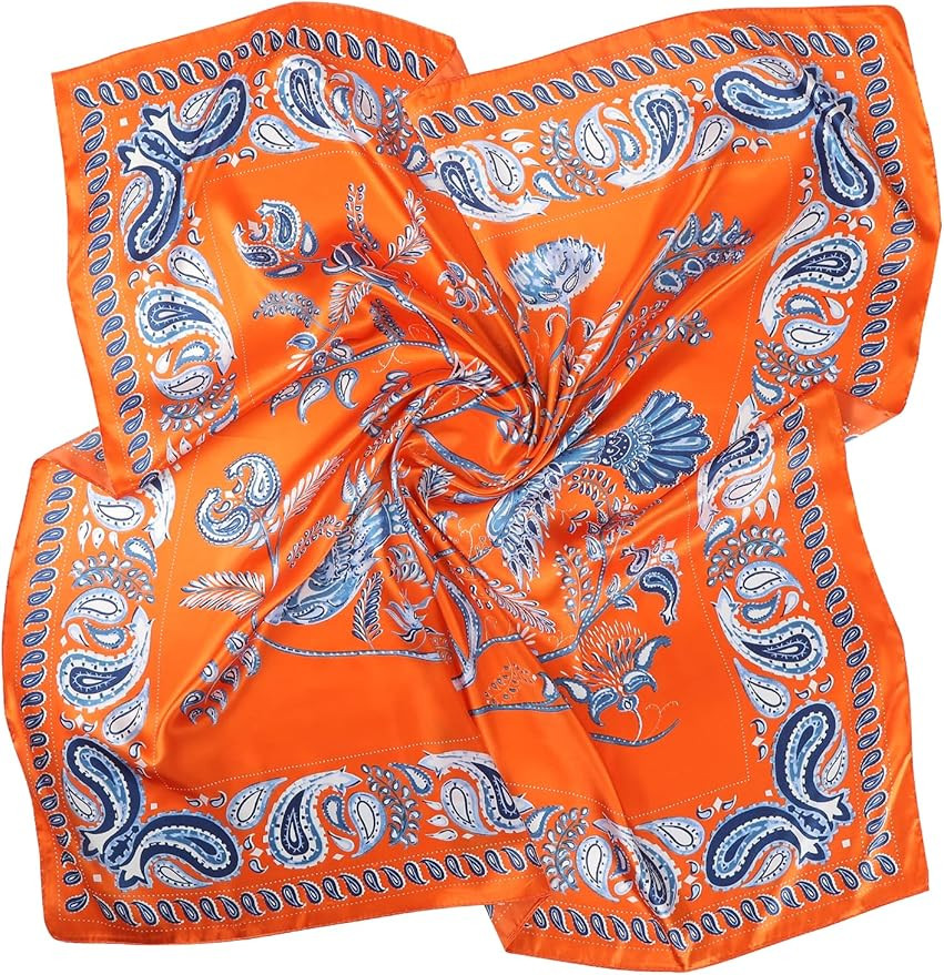 AWAYTR 35” Large Square Satin Head Scarf - 3Pcs Satin Hair Scarves Silk Bandana Scarf Headscarf... | Amazon (US)