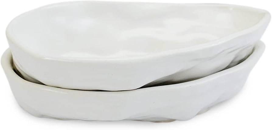 roro Handmade Ceramic Stoneware Oyster-Inspired Glossy White Canape Plates, 5.5 Inch | Perfect fo... | Amazon (US)