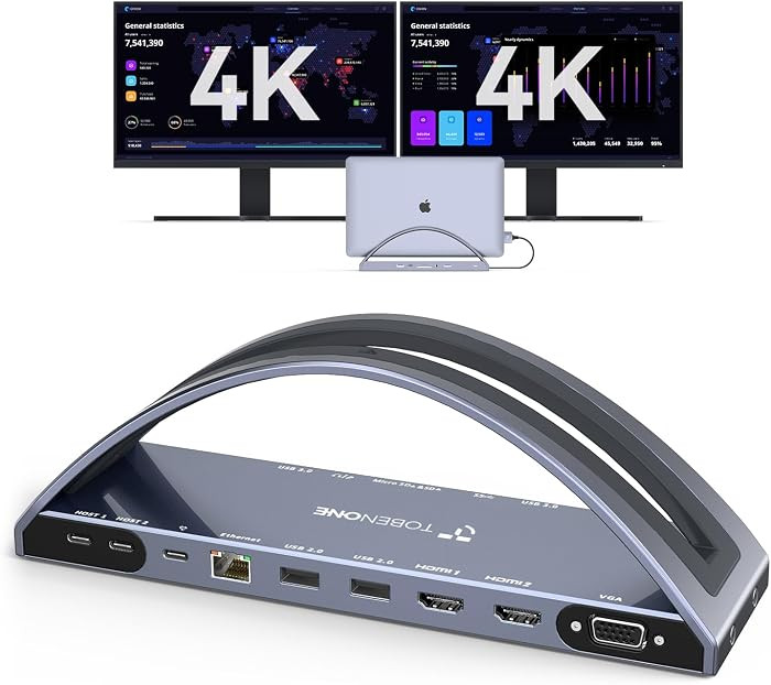 TobenONE USB C Docking Station Dual 4K Monitor for MacBook Pro/Air M4/M5, 13-in-2 Mac Docking Sta... | Amazon (US)