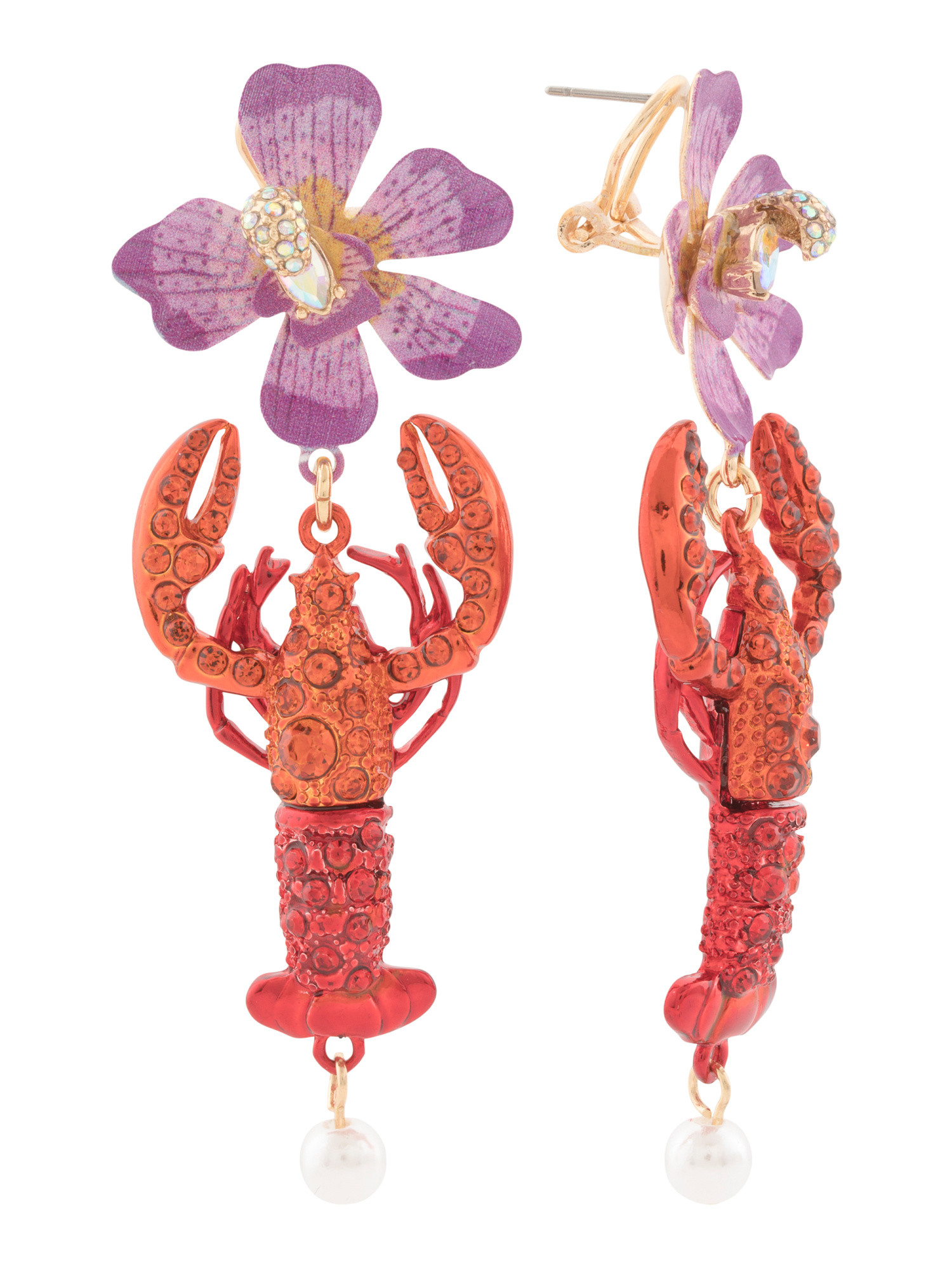 Mermaid Jewels Lobster Crystal Orchid Statement Earrings | TJ Maxx
