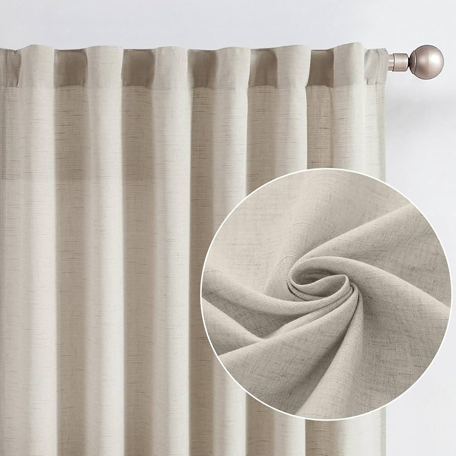 jinchan Linen Curtains 90 Inches Long for Living Room Oat Farmhouse Rod Pocket Back Tab Light Fil... | Amazon (US)