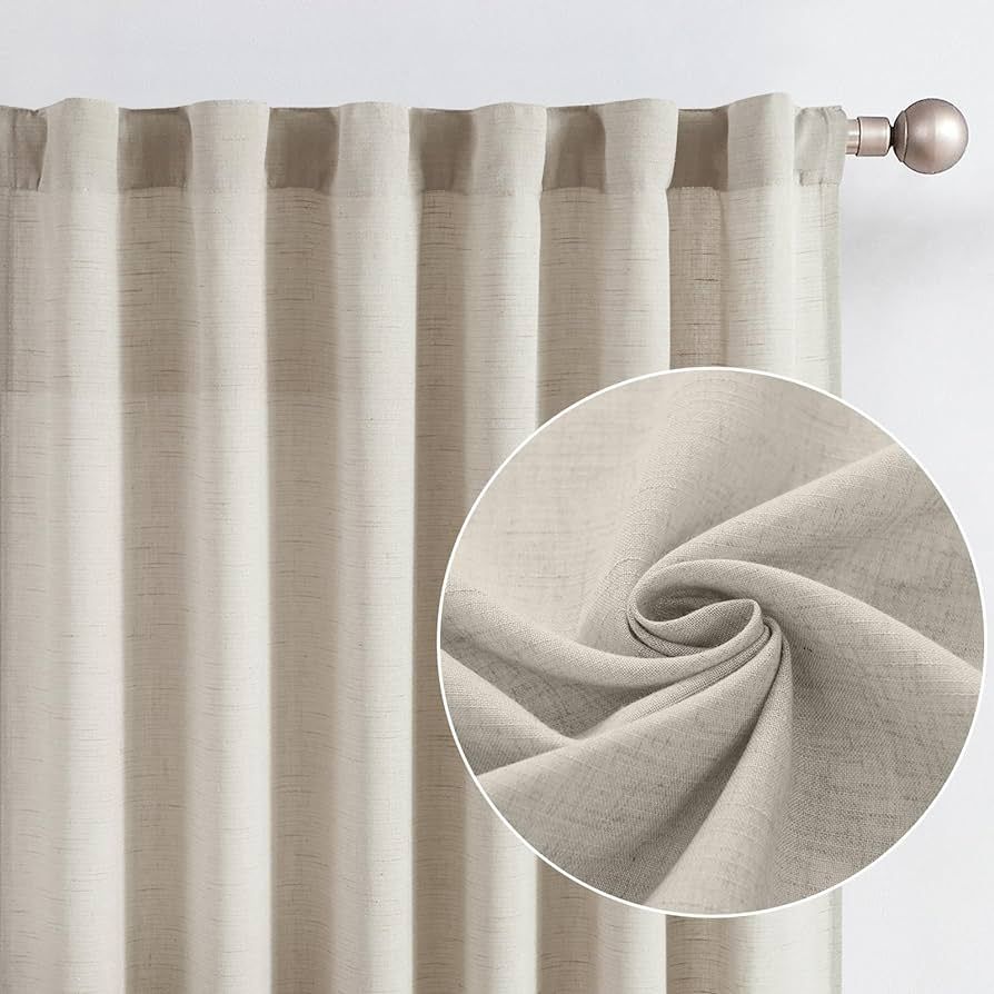 jinchan Linen Curtains 90 Inches Long for Living Room Oat Farmhouse Rod Pocket Back Tab Light Fil... | Amazon (US)