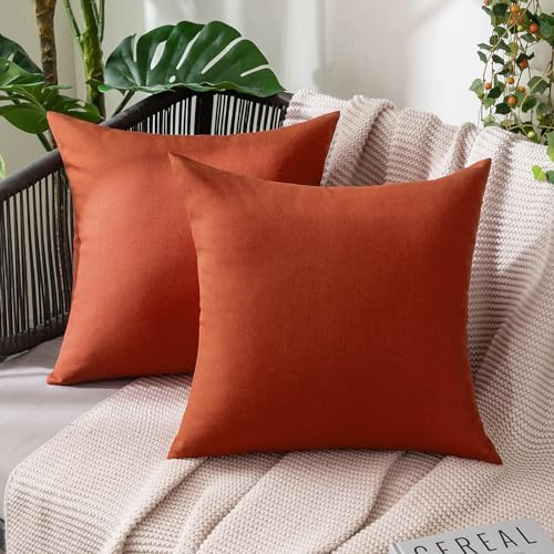 MIULEE Pack of 2 Decorative Outdoor Solid Waterproof Throw Pillow Covers Faux Linen Garden Farmhouse Cushion Cases for Summer Patio Tent Balcony Couch Sofa 20x20 Inch Burnt Orange Terracotta | Amazon (US)