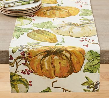 Harvest Pumpkin Linen/Cotton Table Runner | Pottery Barn (US)