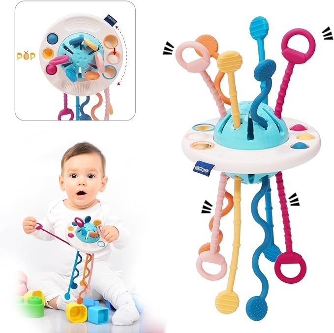 Montessori Toys for Babies 6-12 Months Baby Silicon Sensory Travel Pull String Teething Toys for ... | Amazon (US)