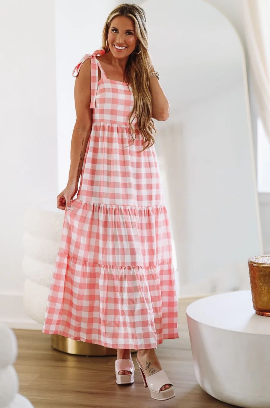 All Around Flair Maxi Dress - Pink and White | Hazel and Olive