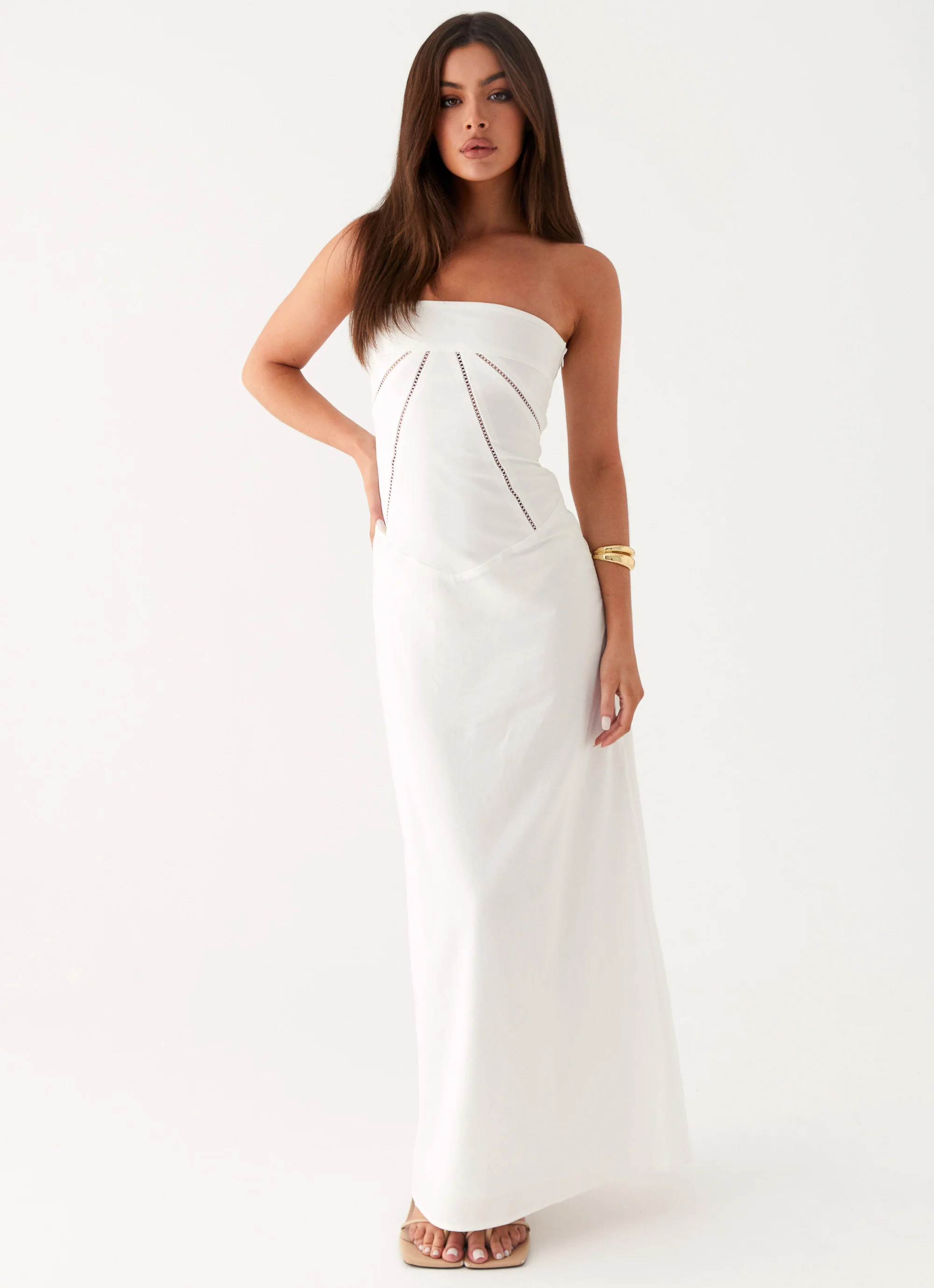 Cerisa Linen Maxi Dress - White | Peppermayo (Global)
