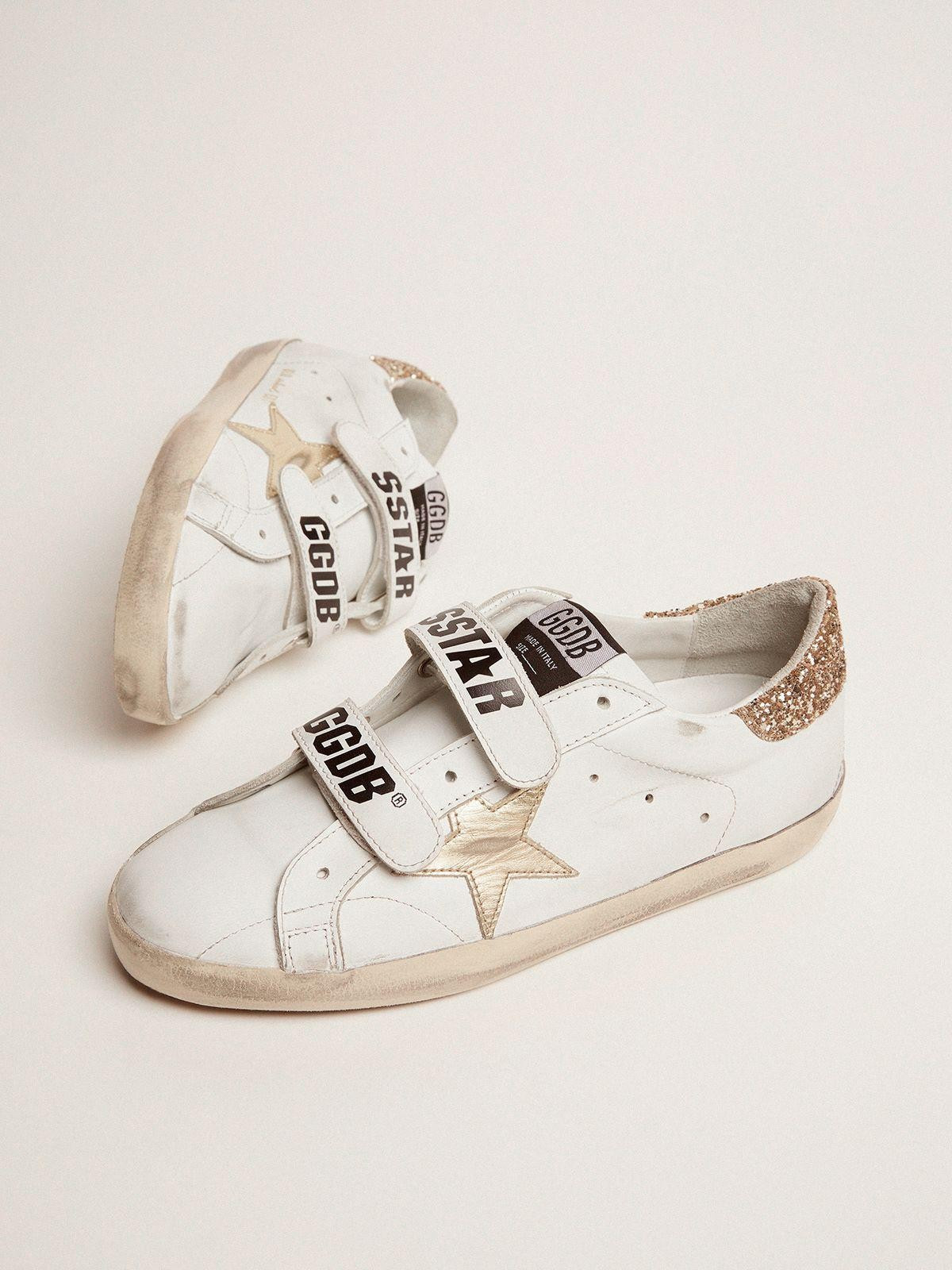Old School sneakers with gold laminated leather star and gold glitter heel tab | THE YES